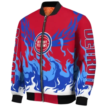 personalized detroit pistons winged blaze red white bomber jacket best selling