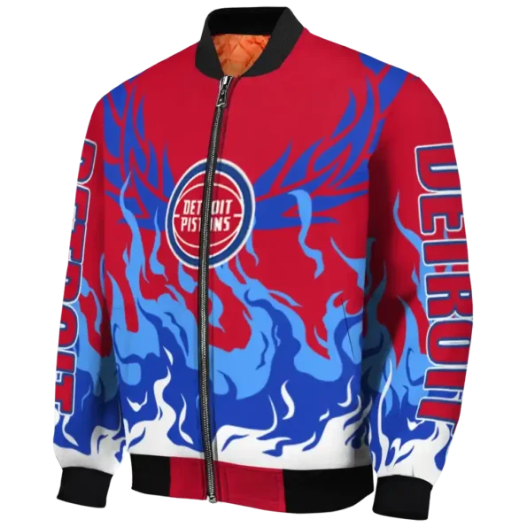 personalized detroit pistons winged blaze red white bomber jacket best selling