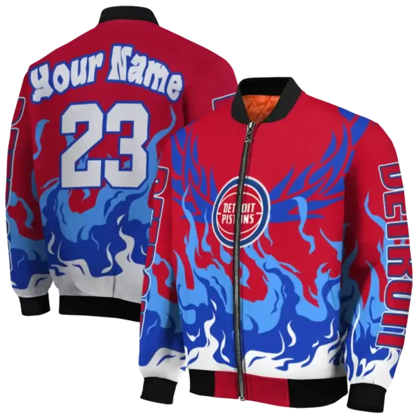 personalized detroit pistons winged blaze red white bomber jacket fashion forward