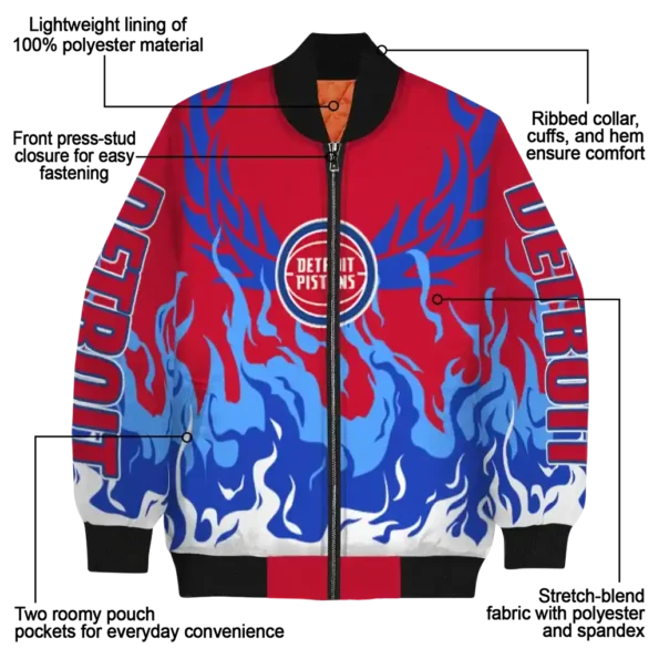 personalized detroit pistons winged blaze red white bomber jacket new arrival