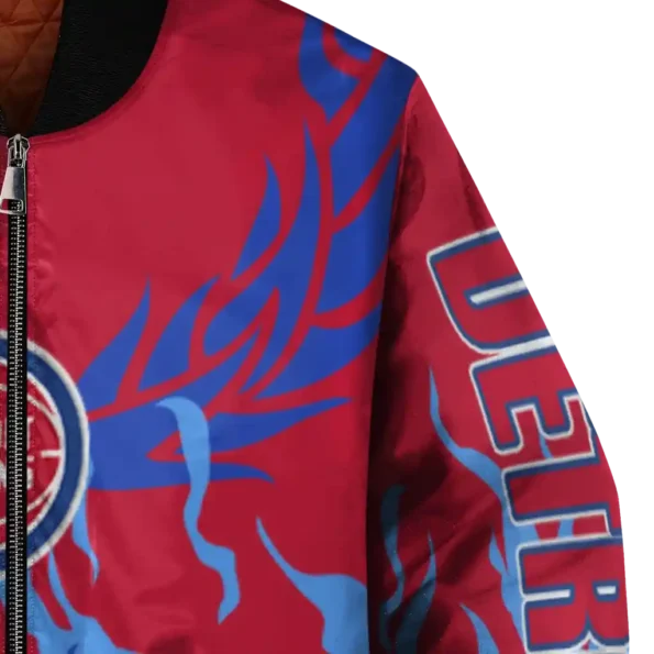 personalized detroit pistons winged blaze red white bomber jacket premium grade