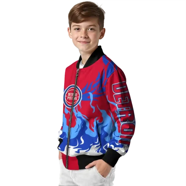 personalized detroit pistons winged blaze red white bomber jacket trendy