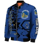 personalized golden state warriors hexagon cluster blue black bomber jacket best selling