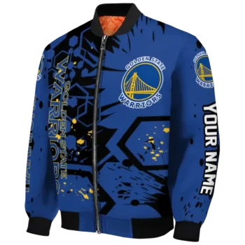 personalized golden state warriors hexagon cluster blue black bomber jacket best selling