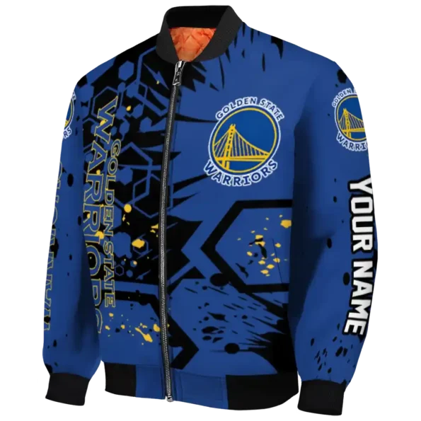 personalized golden state warriors hexagon cluster blue black bomber jacket best selling