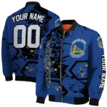 personalized golden state warriors hexagon cluster blue black bomber jacket best selling