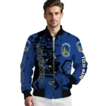 personalized golden state warriors hexagon cluster blue black bomber jacket best selling