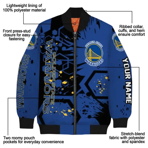 personalized golden state warriors hexagon cluster blue black bomber jacket new arrival