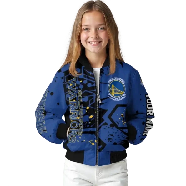 personalized golden state warriors hexagon cluster blue black bomber jacket top rated