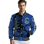 personalized golden state warriors hexagon cluster blue black varsity jacket best selling.webp