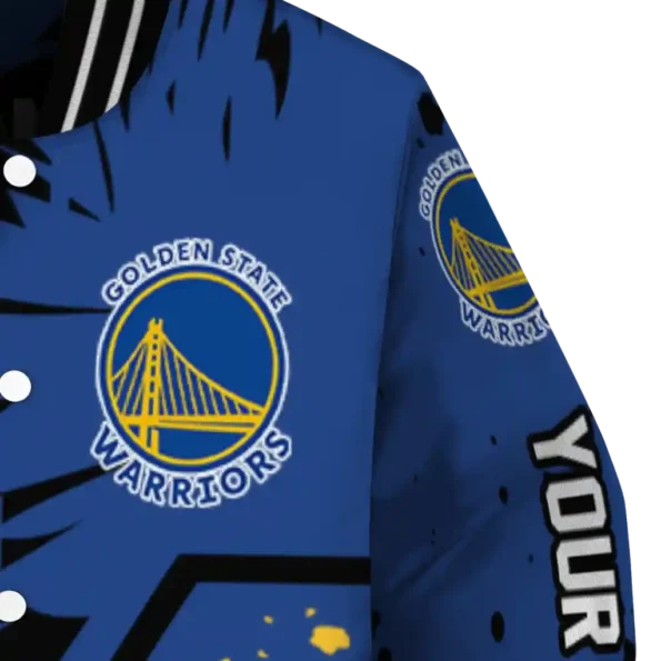 personalized golden state warriors hexagon cluster blue black varsity jacket premium grade.webp
