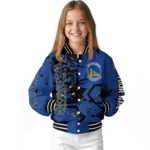 personalized golden state warriors hexagon cluster blue black varsity jacket best selling.webp