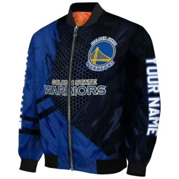 personalized golden state warriors hexagon mesh blue black bomber jacket best selling