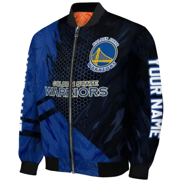 personalized golden state warriors hexagon mesh blue black bomber jacket best selling