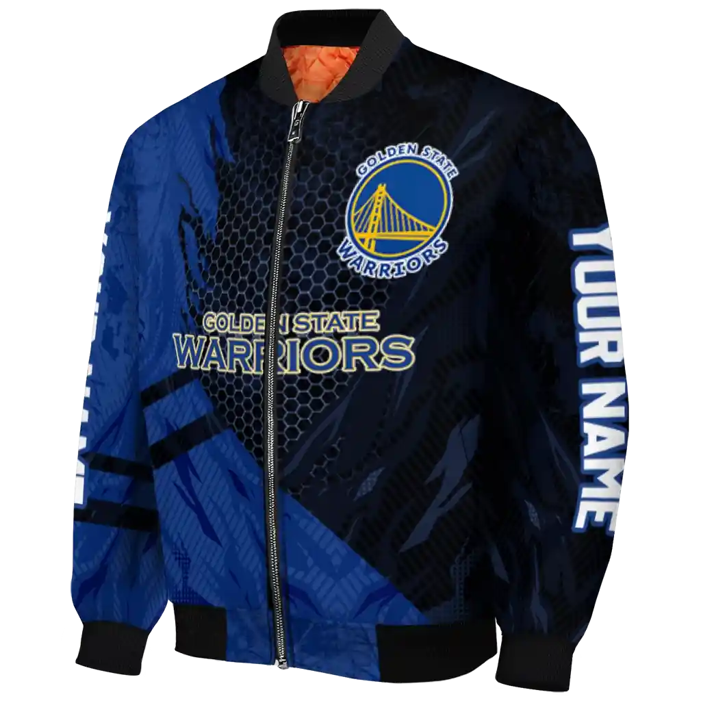 personalized golden state warriors hexagon mesh blue black bomber jacket best selling personalized golden state warriors hexagon mesh blue black bomber jacket best selling