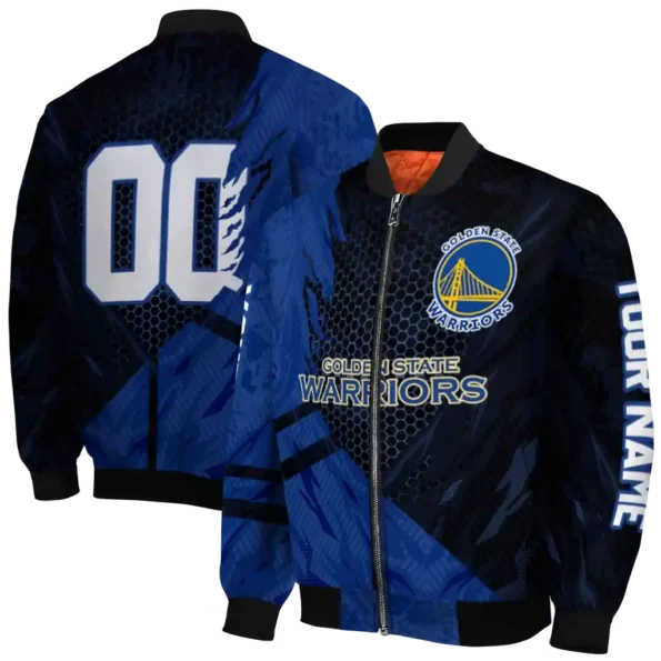 personalized golden state warriors hexagon mesh blue black bomber jacket fashion forward