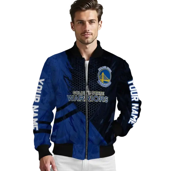 personalized golden state warriors hexagon mesh blue black bomber jacket high quality