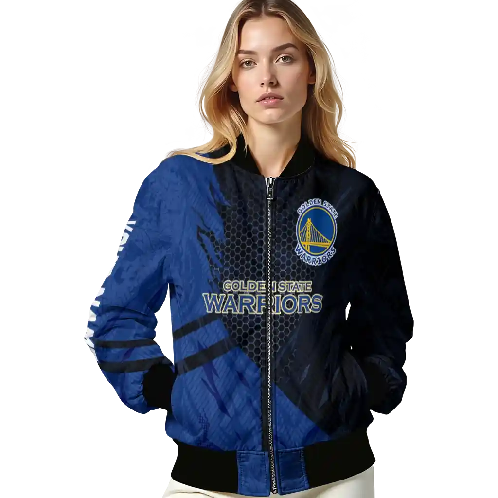 personalized golden state warriors hexagon mesh blue black bomber jacket latest model personalized golden state warriors hexagon mesh blue black bomber jacket latest model