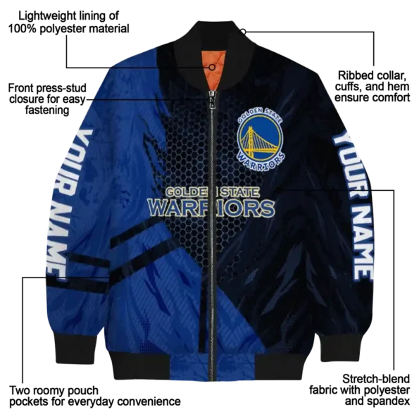 personalized golden state warriors hexagon mesh blue black bomber jacket new arrival