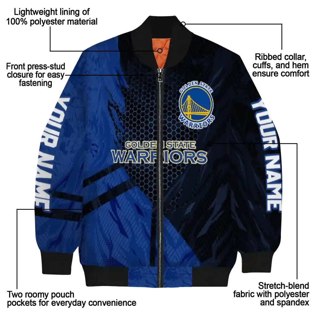 personalized golden state warriors hexagon mesh blue black bomber jacket new arrival personalized golden state warriors hexagon mesh blue black bomber jacket new arrival