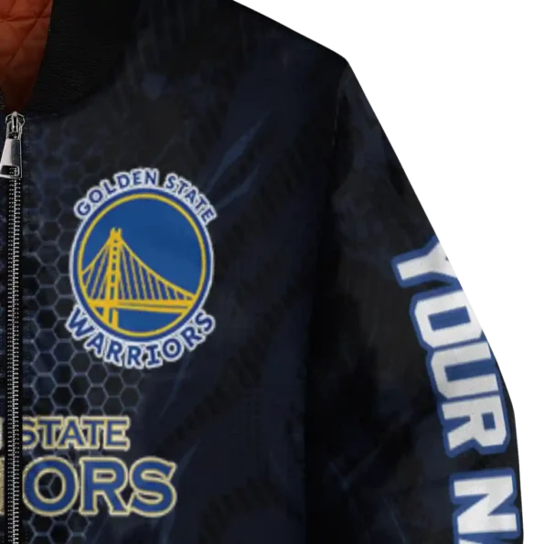 personalized golden state warriors hexagon mesh blue black bomber jacket premium grade