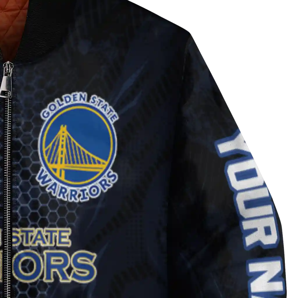 personalized golden state warriors hexagon mesh blue black bomber jacket premium grade personalized golden state warriors hexagon mesh blue black bomber jacket premium grade