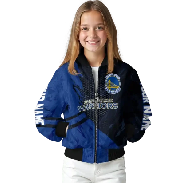 personalized golden state warriors hexagon mesh blue black bomber jacket top rated