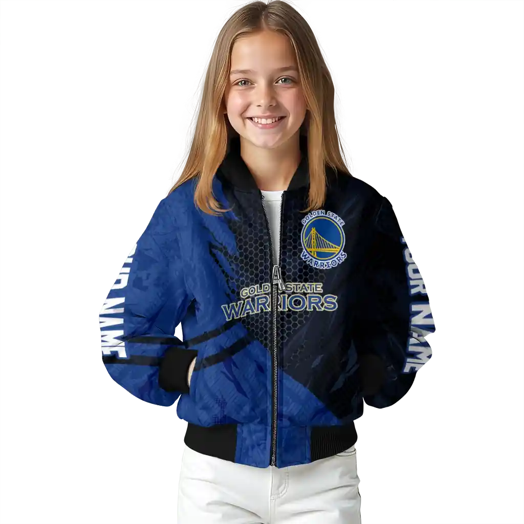 personalized golden state warriors hexagon mesh blue black bomber jacket top rated personalized golden state warriors hexagon mesh blue black bomber jacket top rated