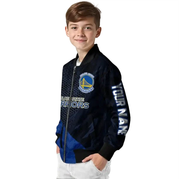 personalized golden state warriors hexagon mesh blue black bomber jacket trendy