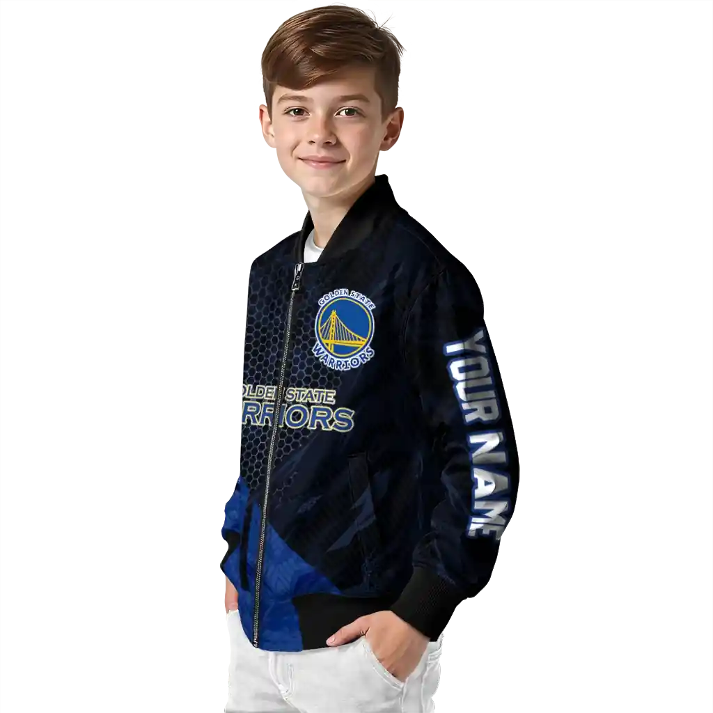 personalized golden state warriors hexagon mesh blue black bomber jacket trendy personalized golden state warriors hexagon mesh blue black bomber jacket trendy