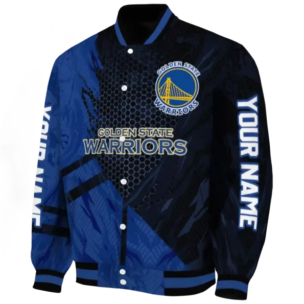 personalized golden state warriors hexagon mesh blue black varsity jacket best selling.webp