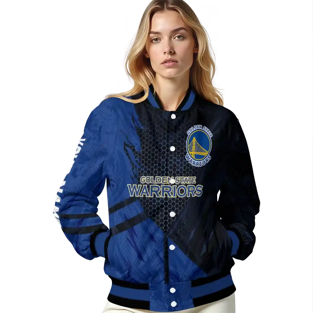 personalized golden state warriors hexagon mesh blue black varsity jacket latest model.webp personalized golden state warriors hexagon mesh blue black varsity jacket latest model.webp