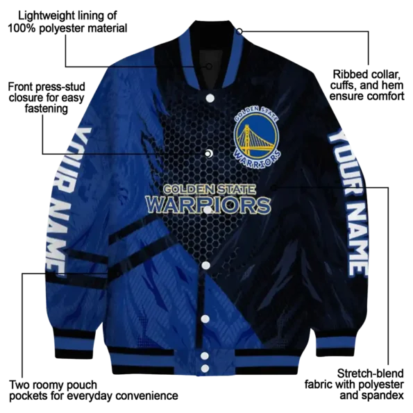 personalized golden state warriors hexagon mesh blue black varsity jacket new arrival.webp