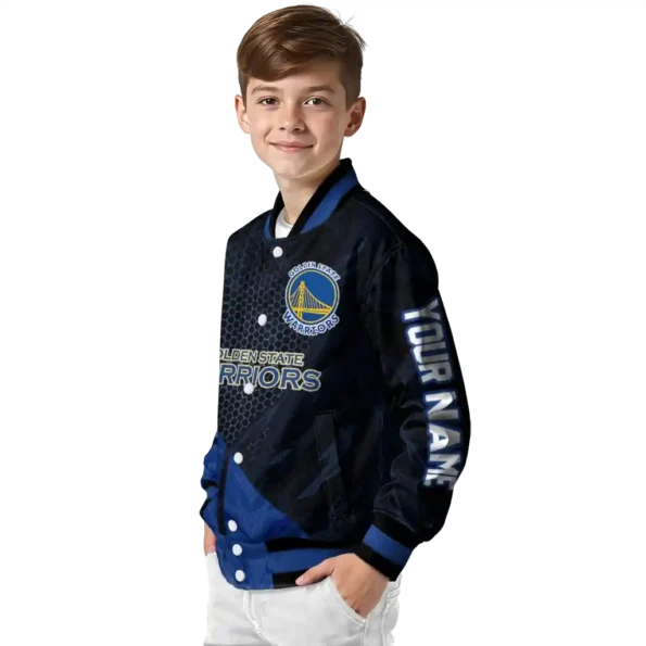 personalized golden state warriors hexagon mesh blue black varsity jacket trendy.webp