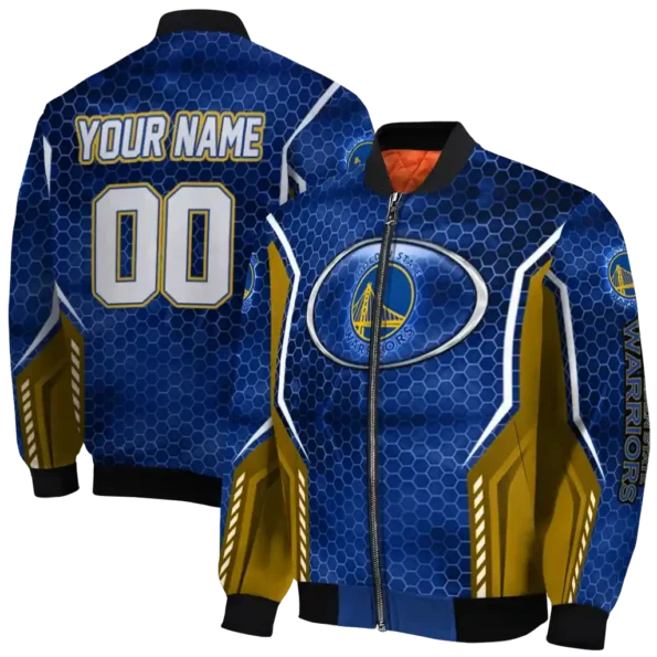 personalized golden state warriors power plate blue bomber jacket fashion forward