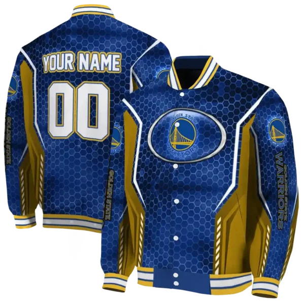 personalized golden state warriors power plate blue varsity jacket fashion forward.webp