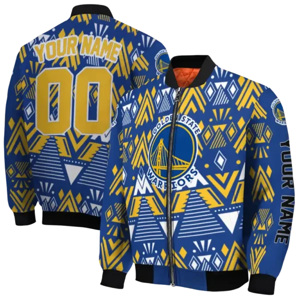 personalized golden state warriors pyramid shapes blue bomber jacket fashion forward
