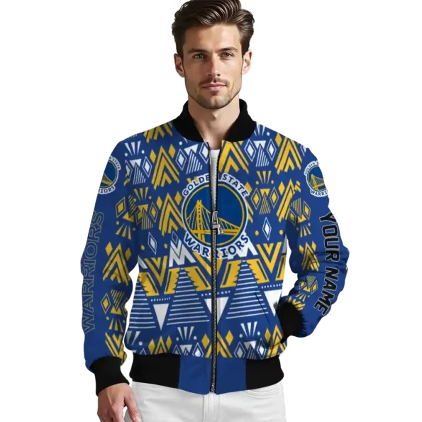 personalized golden state warriors pyramid shapes blue bomber jacket high quality
