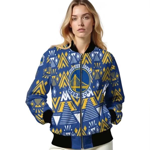 personalized golden state warriors pyramid shapes blue bomber jacket latest model