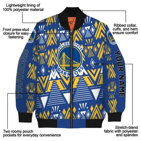 personalized golden state warriors pyramid shapes blue bomber jacket new arrival