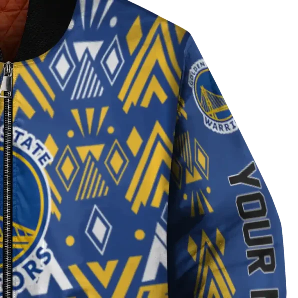 personalized golden state warriors pyramid shapes blue bomber jacket premium grade