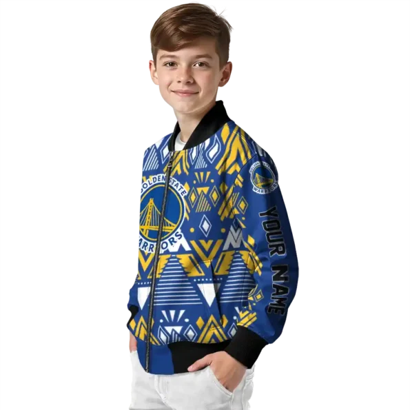 personalized golden state warriors pyramid shapes blue bomber jacket trendy