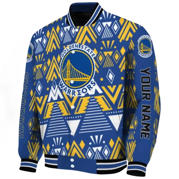 personalized golden state warriors pyramid shapes blue varsity jacket best selling.webp
