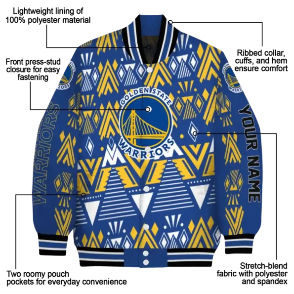 personalized golden state warriors pyramid shapes blue varsity jacket new arrival.webp
