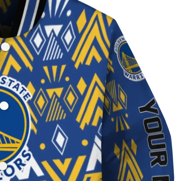 personalized golden state warriors pyramid shapes blue varsity jacket premium grade.webp