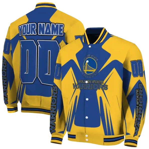 personalized golden state warriors spider mark blue varsity jacket fashion forward.webp