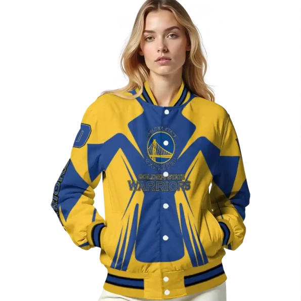 personalized golden state warriors spider mark blue varsity jacket latest model.webp