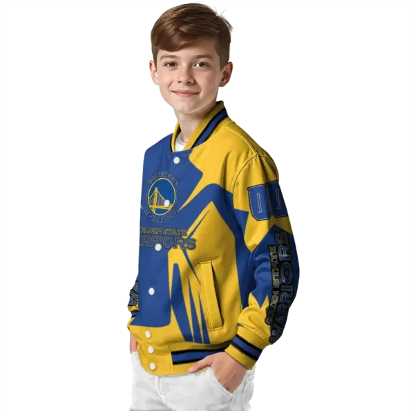 personalized golden state warriors spider mark blue varsity jacket trendy.webp