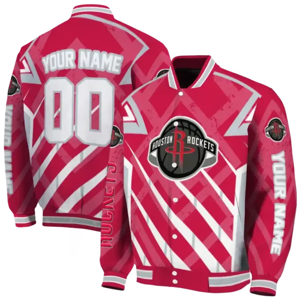 personalized houston rockets chevron angles red varsity jacket fashion forward.webp