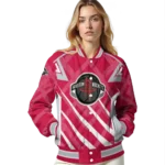 personalized houston rockets chevron angles red varsity jacket best selling.webp